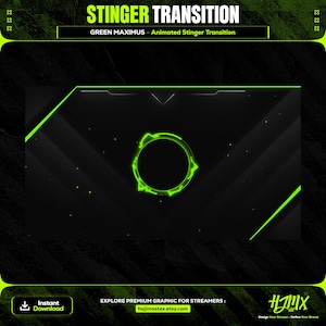 Transição animada do Stream Stinger - Green Maximus para Twitch, YouTube e Kick | Gráfico completo de transmissão ao vivo.