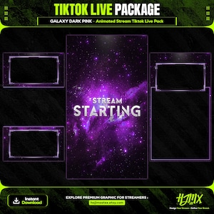 Galaxy Dark Purple Animated Tiktok Live Streaming Package | screens,webcams,transition | vertical design - clean - cozy.