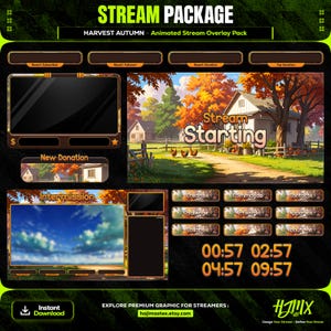 Harvest Autumn Animated Stream Package - Overlay, Alerts, Webcam, Timer for Twitch, Kick & Youtube Channel | Perfect Gamer Gift.