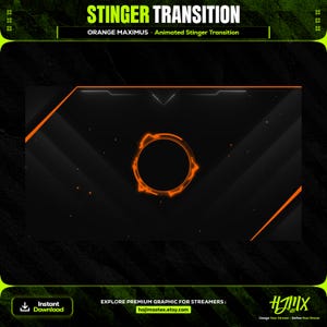 Transição animada do Stream Stinger - Orange Maximus para Twitch, YouTube e Kick | Gráfico completo de transmissão ao vivo.