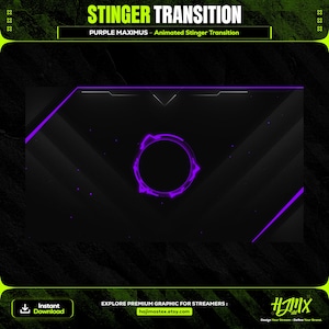Transição animada do Stream Stinger - Purple Maximus para Twitch, YouTube e Kick | Gráfico completo de transmissão ao vivo.