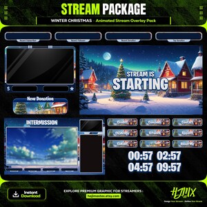 Pakiet transmisji na Boże Narodzenie i zimę – animowane nakładki, alerty, kamera internetowa i timer dla serwisów Twitch, Kick i YouTube | Idealny prezent dla gracza.