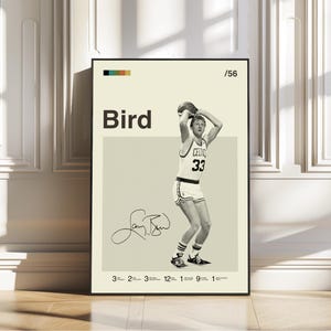Póster de Larry Bird, Impresión de los Boston Celtics, Póster de la NBA, Póster firmado, Póster moderno de mediados de siglo, Regalos deportivos, Fanáticos de la NBA, Regalos de baloncesto