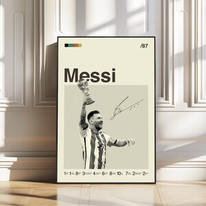 Pôster de Lionel Messi, impressão de futebol argentino, pôster moderno de meados do século, presentes de futebol, pôster esportivo, pôster de jogador de futebol, arte de parede de futebol
