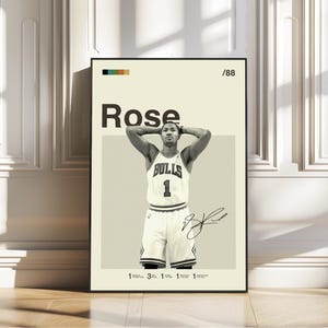 Póster de Derrick Rose, Chicago Bulls, Póster de la NBA, Póster firmado, Póster moderno de mediados de siglo, Póster de baloncesto, Regalos deportivos, Regalos de la NBA