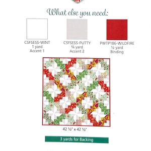 May include: A quilt pattern titled Winding Path Quilt featuring a 6-piece Tiny Beasts fat quarter bundle, with fabric requirements including 1 yard of CSFSESS-WINT, 3/4 yard of CSFSESS-PUTTY, 1/2 yard of PWTP186-WILDFIRE binding, and 3 yards for backing.
