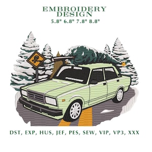 Lada Car Embroidery Design: Winter Road Scene (PSE DST EXP Digital Download)
