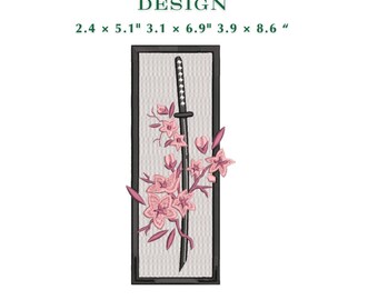 Cherry Blossom Katana Embroidery Design – Samurai Sword Floral Pattern – Japanese Sakura Machine Embroidery