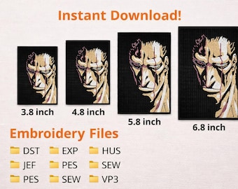Anime Face Embroidery Design | 3.8–6.8 Inch | Machine Embroidery Files | Instant Download