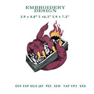 Demonic Hand Money Embroidery Design | Streetwear Jacket File (PES DST JEF)