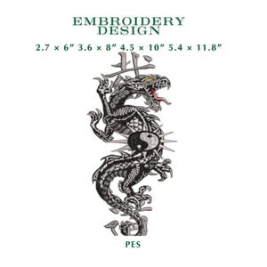 Silver Dragon Embroidery Design | Yin Yang Tattoo Art (PES Files Included)