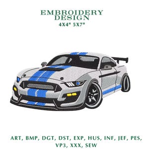 Racing Car Embroidery Design | Blue Stripe Sports Car (4x4 & 5x7 Hoop)