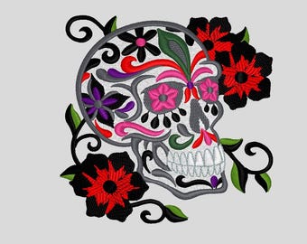 Sugar Skull Embroidery Design | Floral Skull | Machine Embroidery File