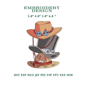 Diseño de gorro bordado inspirado en One Piece – Archivo de bordado a máquina