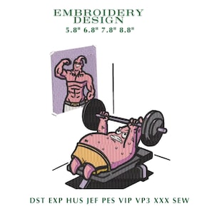Grappige sportschool borduurwerk ontwerp cartoon tillen gewicht bodybuilding humor digitale machine borduurwerk bestand