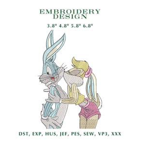 Romantic Bunny Couple Embroidery Design – Cartoon Stitch (Instant Download)