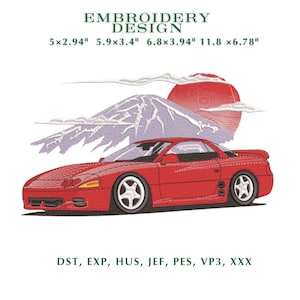 JDM Car Embroidery Design – Japanese Sun & Mountain Stitch Pattern | Instant Download
