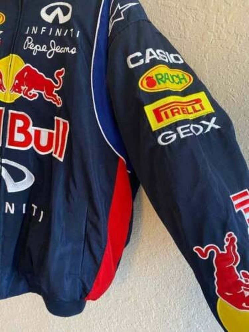 Chaqueta Red Bull Racing, chaqueta de carreras de Fórmula 1 Vintage, chaqueta bomber, chaqueta de carreras, chaqueta de gran tamaño, estilo callejero, ropa de calle de los años 90 imagen 6