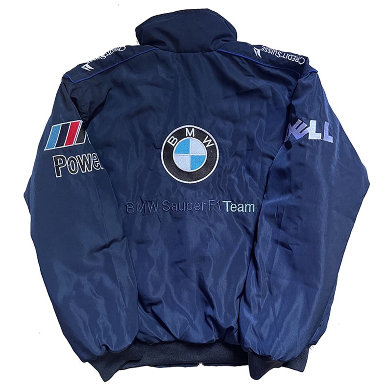 Blaue BMW Vintage Rennjacke Formel 1 Rennjacke Mercedes Vintage Style // Bomberjacke Mode Y2K harajuku Bild 2