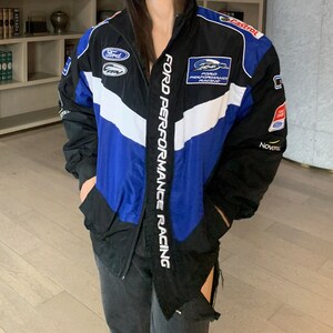 Giacca vintage blu scuro/blu Ford Performance Racing/bomber taglia M,L,XL,XXL disponibile Y2K tiktok immagine 8