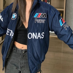 Blaue BMW Vintage Rennjacke Formel 1 Rennjacke Mercedes Vintage Style // Bomberjacke Mode Y2K harajuku Bild 7