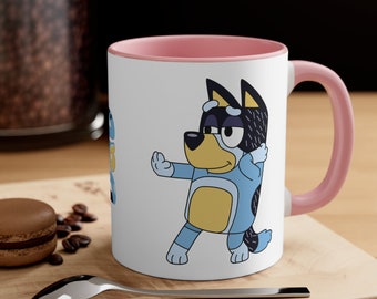 Adorable tasse de papa de Bluey ! Aventure familiale Heeler : céramique bleue vibrante de 11 oz et 15 oz pour maman, papa et bingo