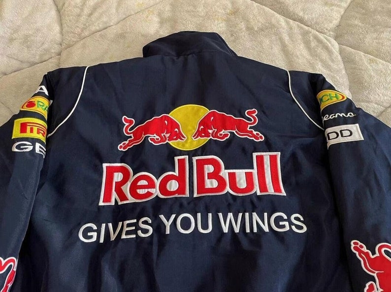 Chaqueta Red Bull Racing, chaqueta de carreras de Fórmula 1 Vintage, chaqueta bomber, chaqueta de carreras, chaqueta de gran tamaño, estilo callejero, ropa de calle de los años 90 imagen 4