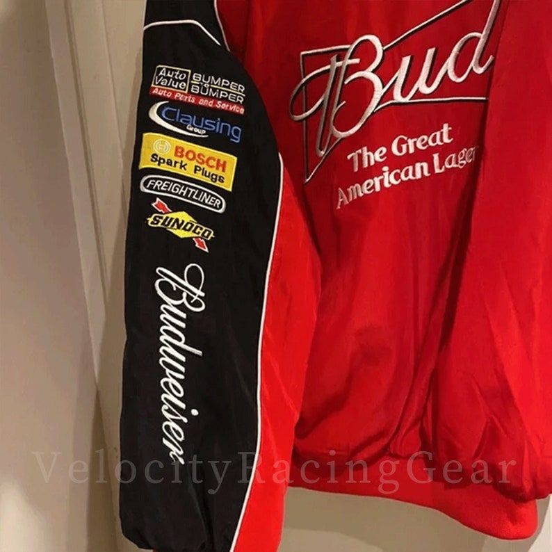 Nascar Budweiser Racing Jacket,NASCAR Racing Bomber Jacket F1,Racing Jacket,Oversized Jacket,Street Style, 90s Streetwear image 5