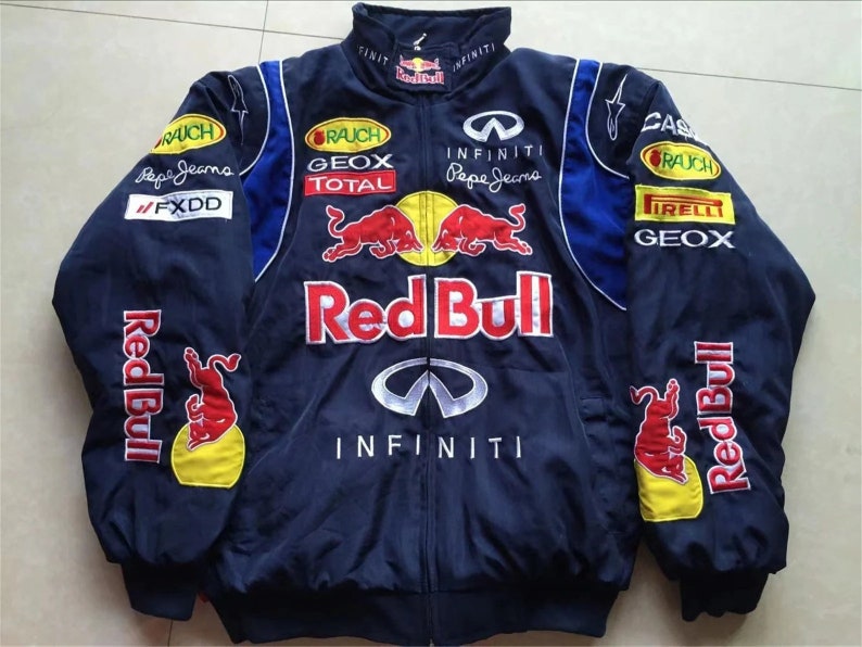 Chaqueta Red Bull Racing, chaqueta de carreras de Fórmula 1 Vintage, chaqueta bomber, chaqueta de carreras, chaqueta de gran tamaño, estilo callejero, ropa de calle de los años 90 imagen 1