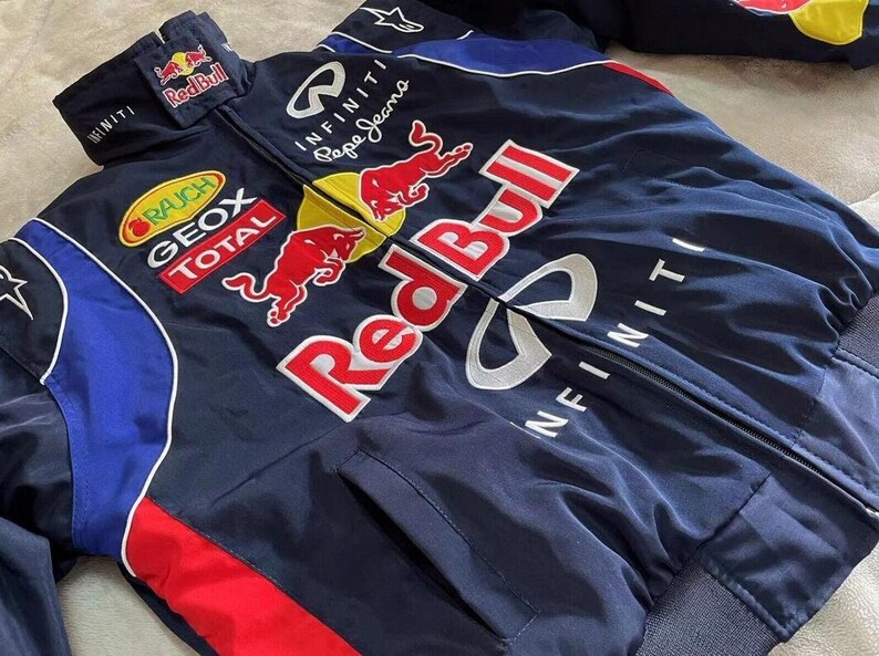 Chaqueta Red Bull Racing, chaqueta de carreras de Fórmula 1 Vintage, chaqueta bomber, chaqueta de carreras, chaqueta de gran tamaño, estilo callejero, ropa de calle de los años 90 imagen 2