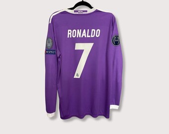 Finale extérieure Ronaldo 7 Real Madrid Ligue des champions 2016-2017 - Costume manches courtes et manches longues, deuxième ensemble de maillots de fan extérieur