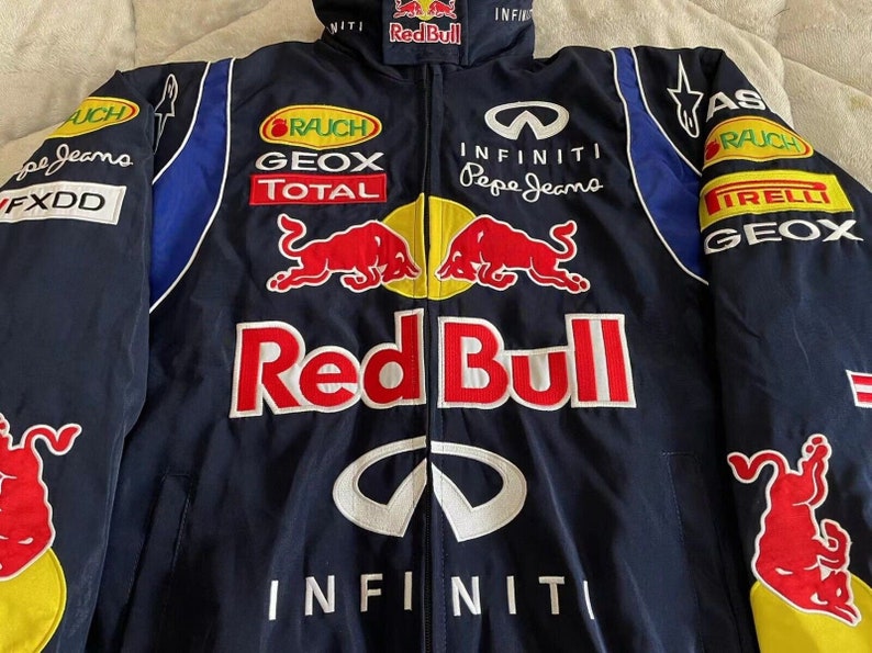 Chaqueta Red Bull Racing, chaqueta de carreras de Fórmula 1 Vintage, chaqueta bomber, chaqueta de carreras, chaqueta de gran tamaño, estilo callejero, ropa de calle de los años 90 imagen 3