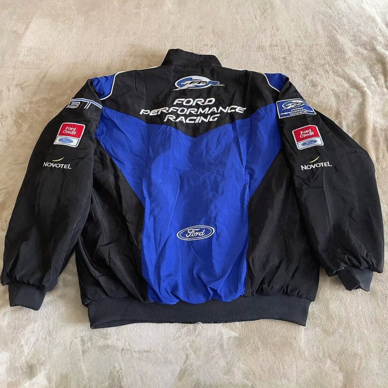 Vintage marineblauw/blauw Ford Performance Racing/bomberjack maat M,L,XL,XXL beschikbaar Y2K tiktok afbeelding 2