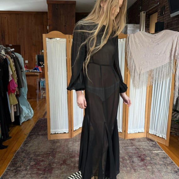 1930s sheer chiffon bishop sleeve gown
