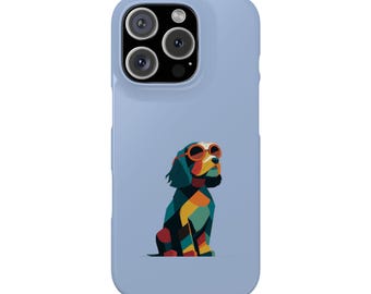Geometrische retro cockapoo draagt zonnebril met kliksluiting | Retro hondentelefoonhoesje