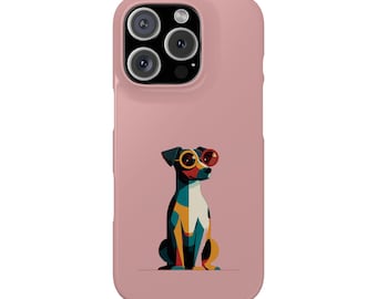Geometrische retro Jack Russell-zonnebrilhouder met kliksluiting | Vintage hondentelefoonhoesje