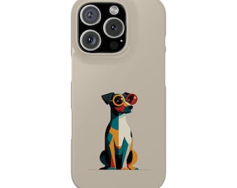 Geometrische retro Jack Russell-zonnebrilhouder met kliksluiting | Telefoonhoesje hond