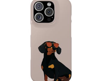 Minimalistische teckel met zonnebril telefoonhoesje, iPhone-hoesje, schattig dierenontwerpaccessoire, cadeau voor hondenliefhebbers, beschermend