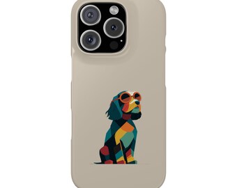 Geometrische retro cockapoo draagt zonnebril met kliksluiting | Retro hondentelefoonhoesje