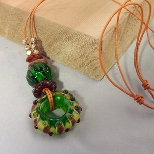 Artisan Glass Bead Necklace with 5 handmade beads on leather cord image 2