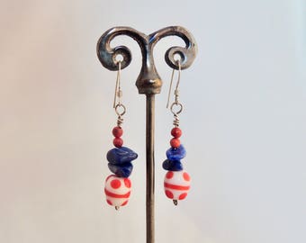 Lampwork glass bead and sterling silver earrings