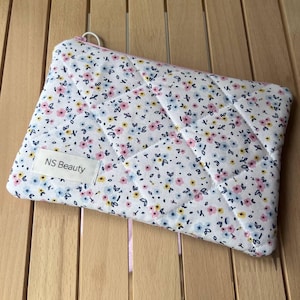 Floral Quilted Cosmetic Bag: Flat Zipper Pouch, Travel Organizer