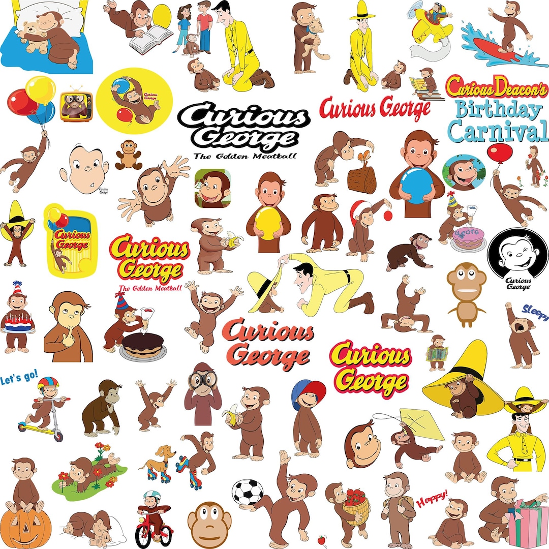 Curious George PNG,SVG,PDF Clipart | 50+ Monkey Graphics | Digital ...