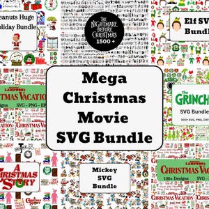 Lot de films de Noël SVG - Plus de 500 modèles ! Cricut, Clipart, PNG, cacahuètes, vacances de Noël, une histoire de Noël, police de caractères, vacances SVG