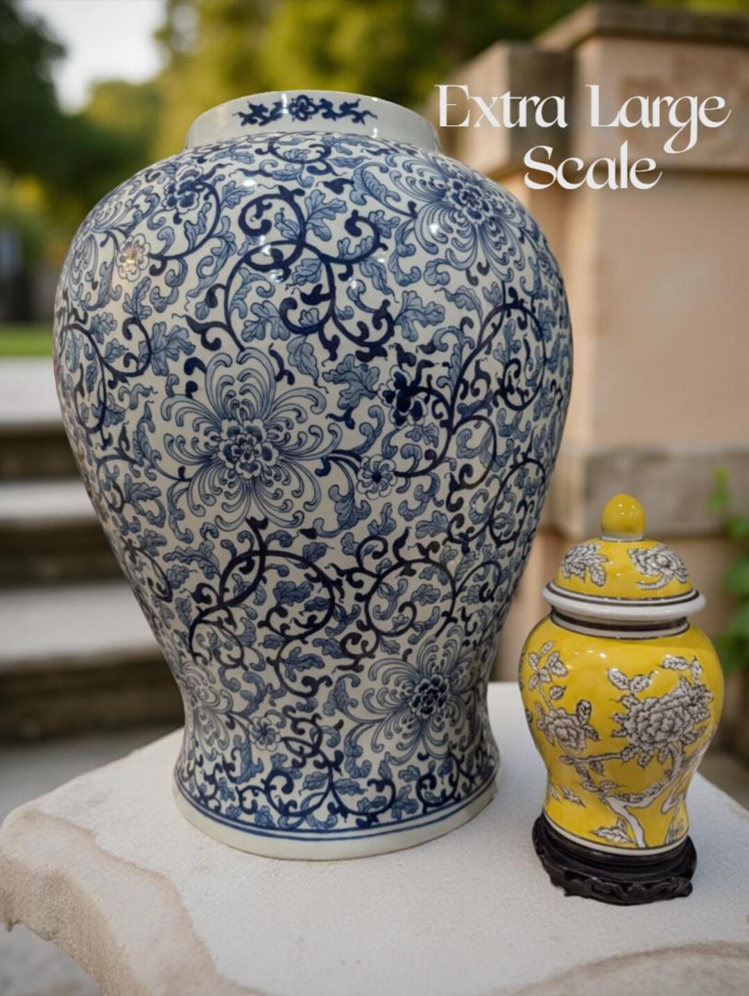 bizzirini 花柄陶器花瓶 mande in Italy Large Chinoiserie Ceramic Asian Temple Jar : French Style Floral