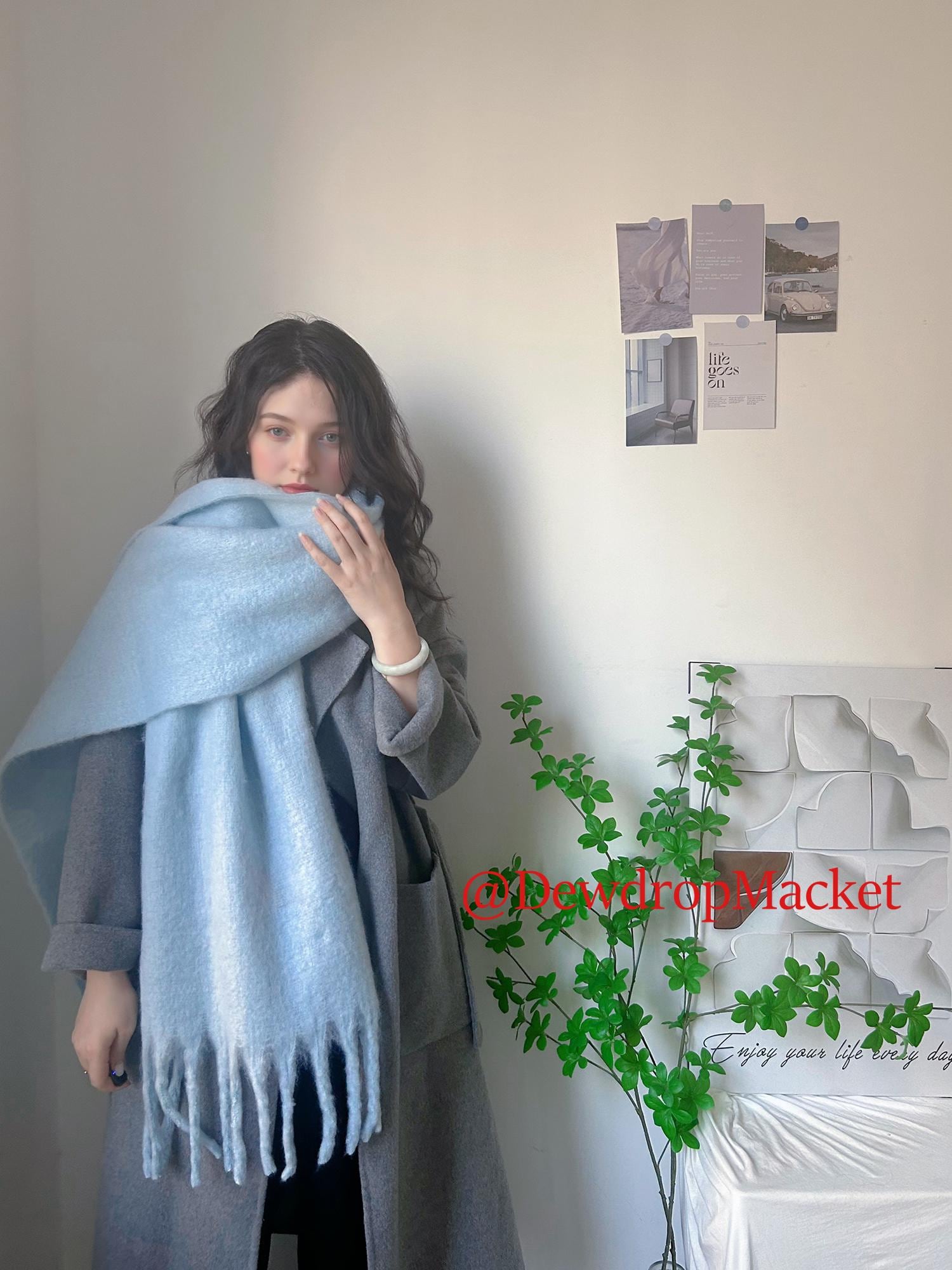 Sky Blue Mohair Scarf: Soft Oversized Knitted Winter Wrap - Etsy