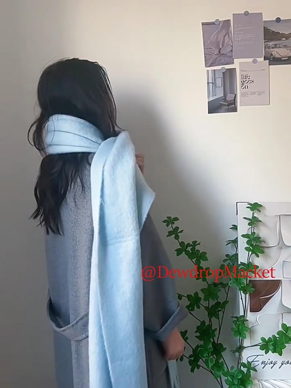 Sky Blue Mohair Scarf: Soft Oversized Knitted Winter Wrap - Etsy