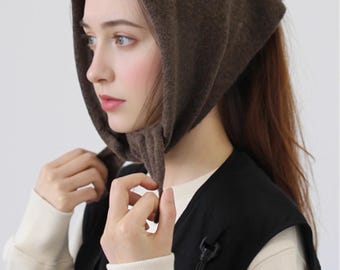 Coffee Knit Triangle Scarf: Wool Blend French Retro Shawl