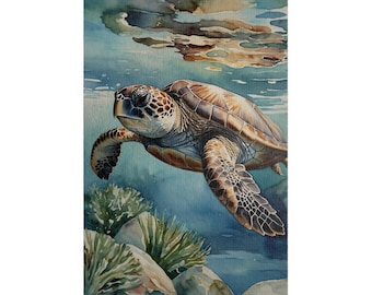 Sea Turtle Watercolor Jigsaw Puzzle: Ocean Animal Puzzle