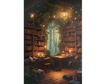Enchanted Forest Library Jigsaw Puzzle: Cozy Book Nook Fantasy
